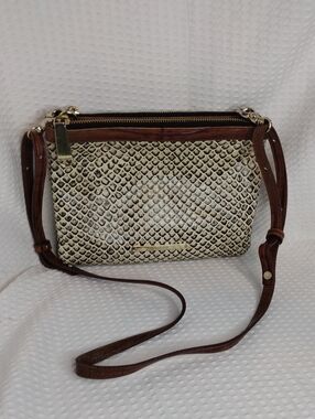 Brahmin Perri Textured  Crossbody Bag Latte Java Genuine Leather